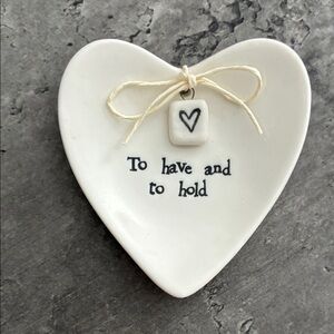 To have and to hold heart shaped ceramic ring dish